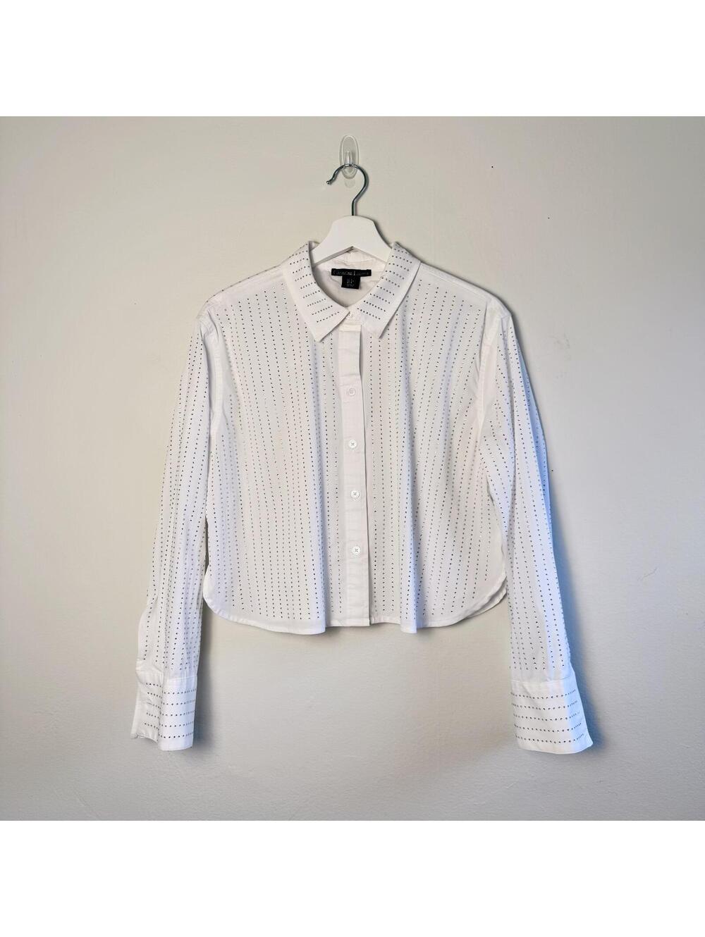 Christian Lacroix white rhinestone embellished shirt size S